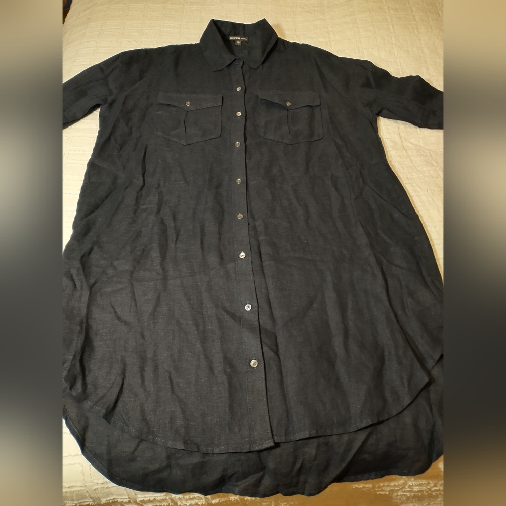 James Perse Navy Button-Up 100% Linen‎ Shirt Dress, Size 1, Tunic Length, Size S - Picture 2 of 13